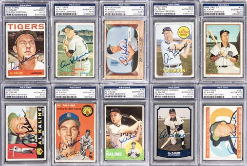 1954-1988 Assorted Brands Al Kaline PSA/BVG-Graded Signed Card Collection (22 Different) Including Rookie Card Examples!